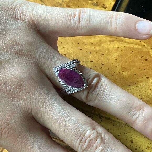 Genuine Ruby Sterling Silver Ring Size 7 - Picture 4 of 9